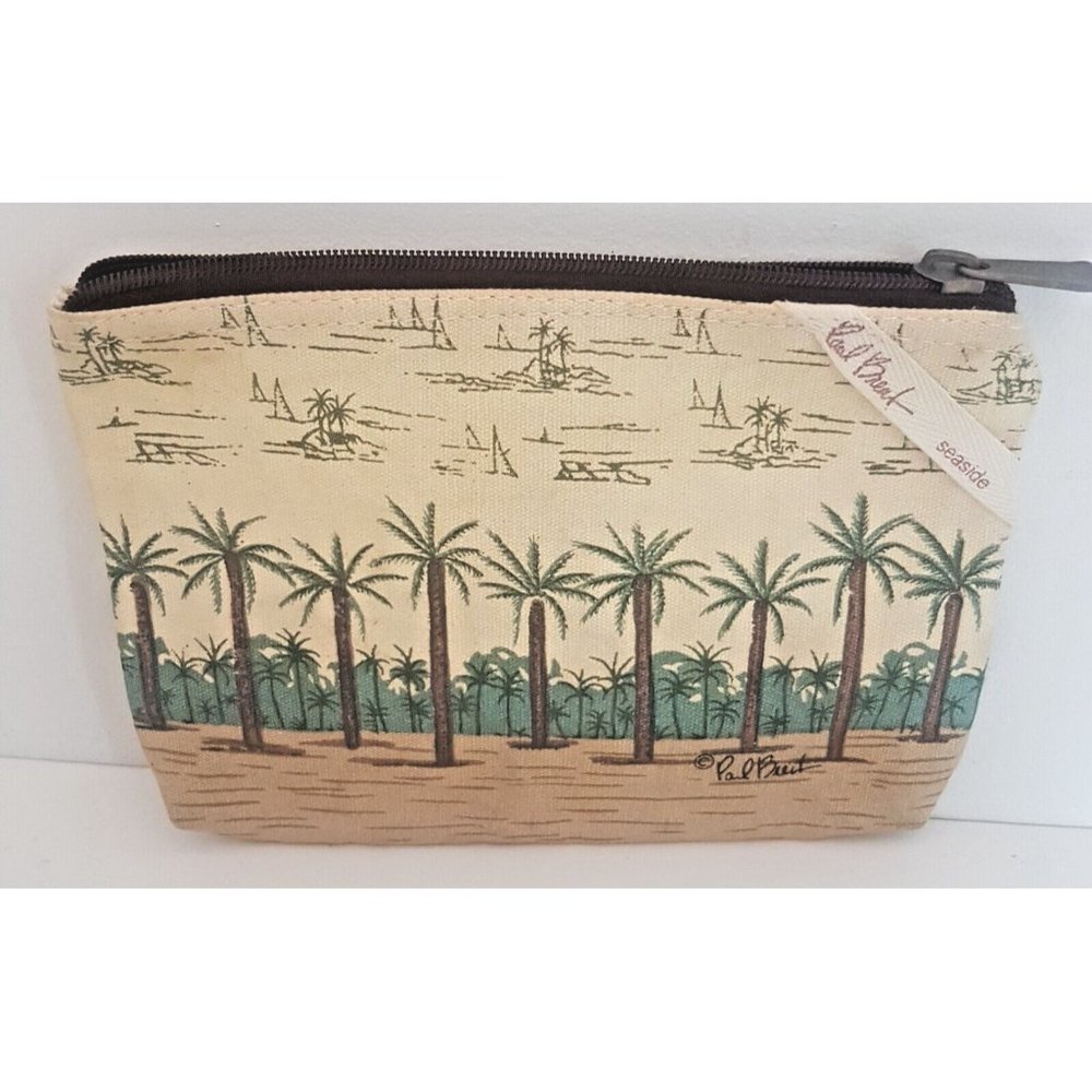 Paul Brent Sun N Sand Small Zippered Bag Sea Side Beach Life Palms Beach Cotton